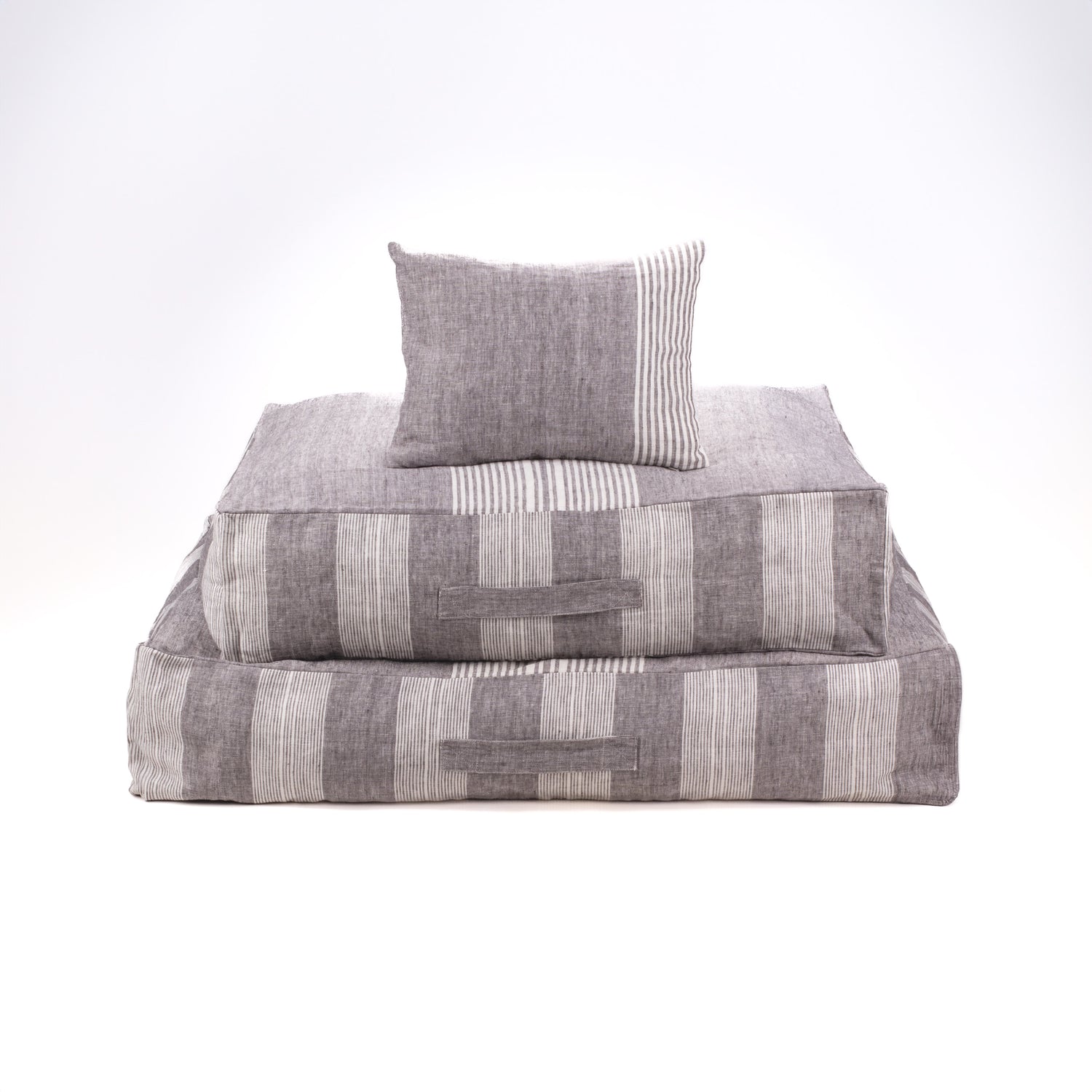 gray stripped floor cushion dog beds