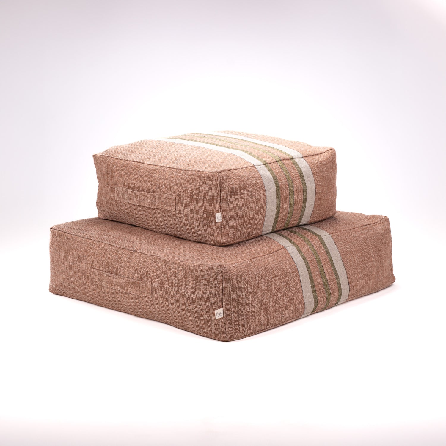 chestnut + olive green stripes, floor cushion dog beds